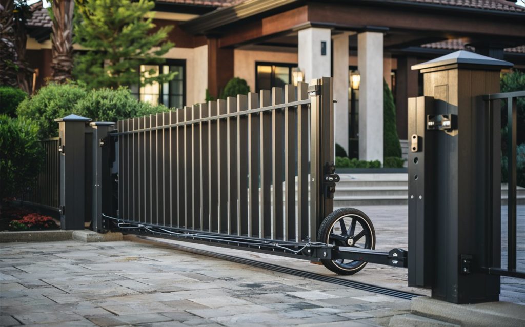 House exterior with Retractable Gates - sliding glass door