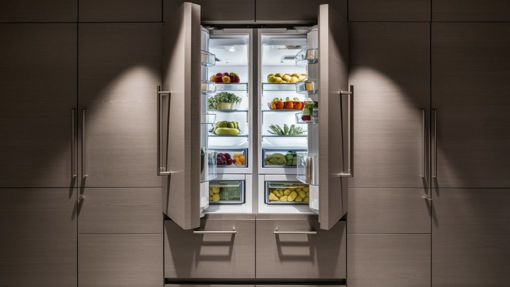 Modern stainless steel built-in refrigerator with LED display