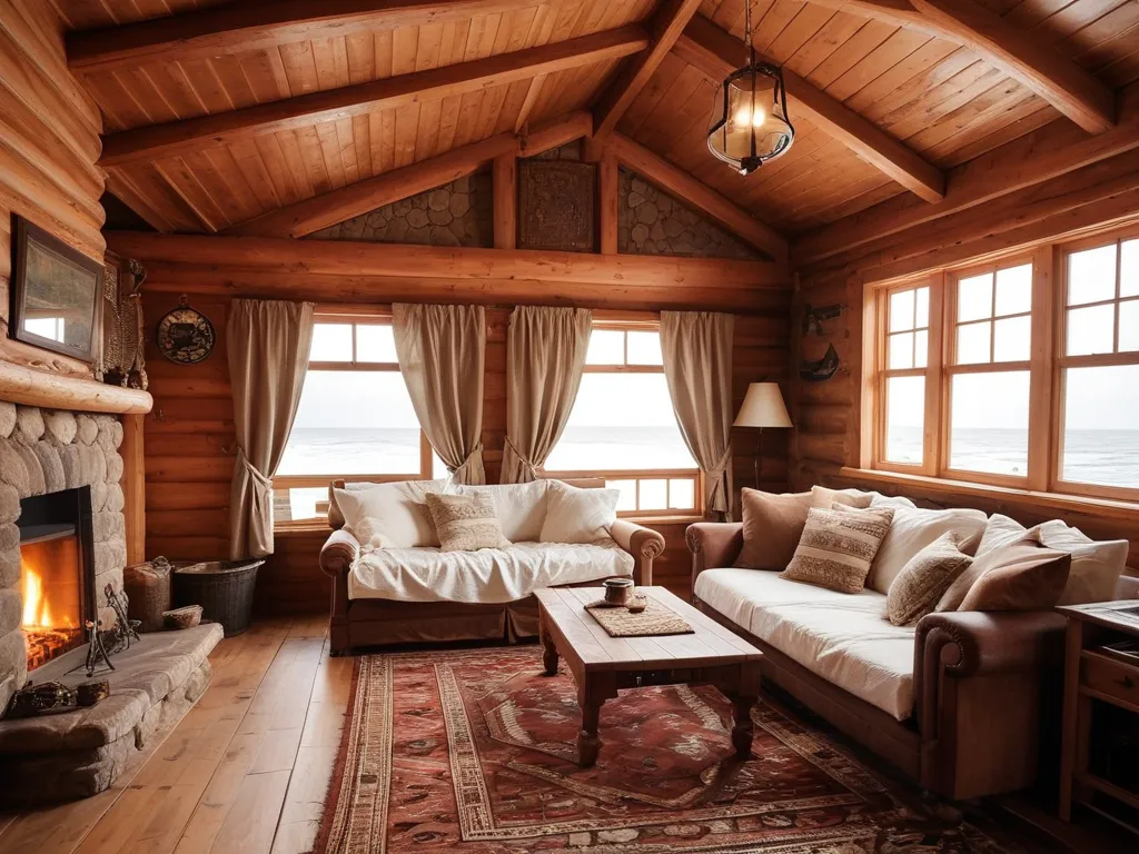 Traditional wooden living room, cozy