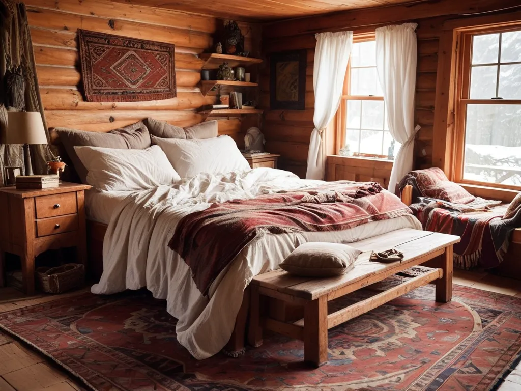 Traditional wooden bedroom, cozy