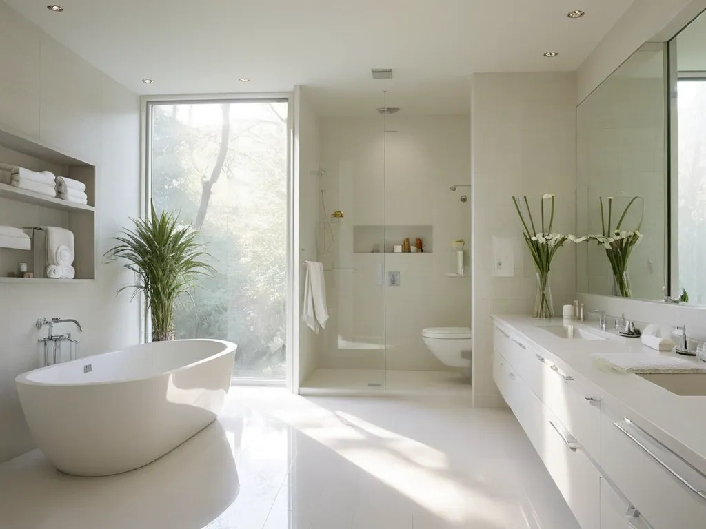 Modern bathroom, fresh. Sunlight, clean. Simple