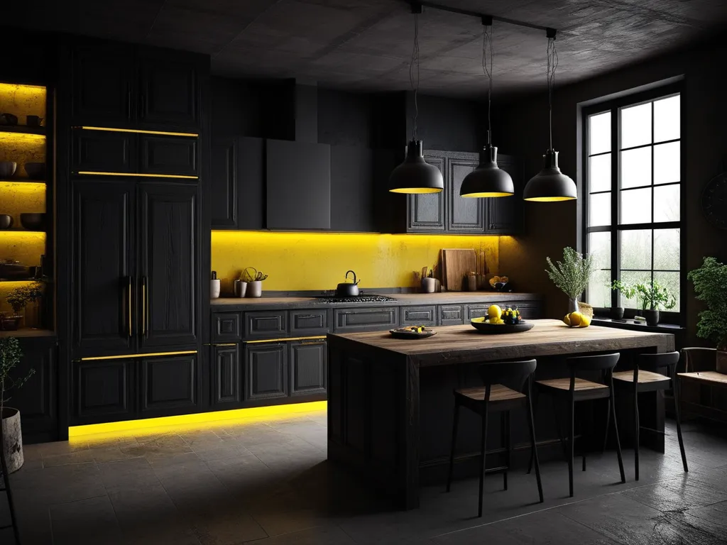 Modern contemporary Kitchen interior design, dark vibe.