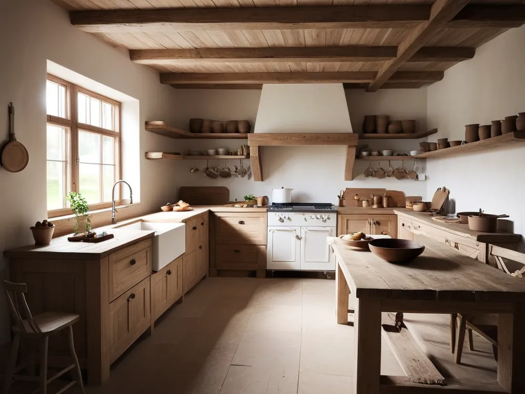 Traditional Farmhouse kitchen, raw. Wooden, minimal. Clean, Practical. Rustic, warm