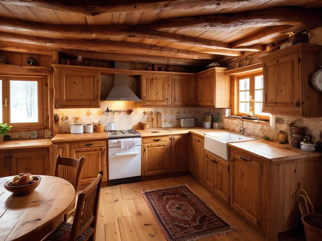 Traditional wooden Kitchen, cozy. comfortable. vacation home. Cold